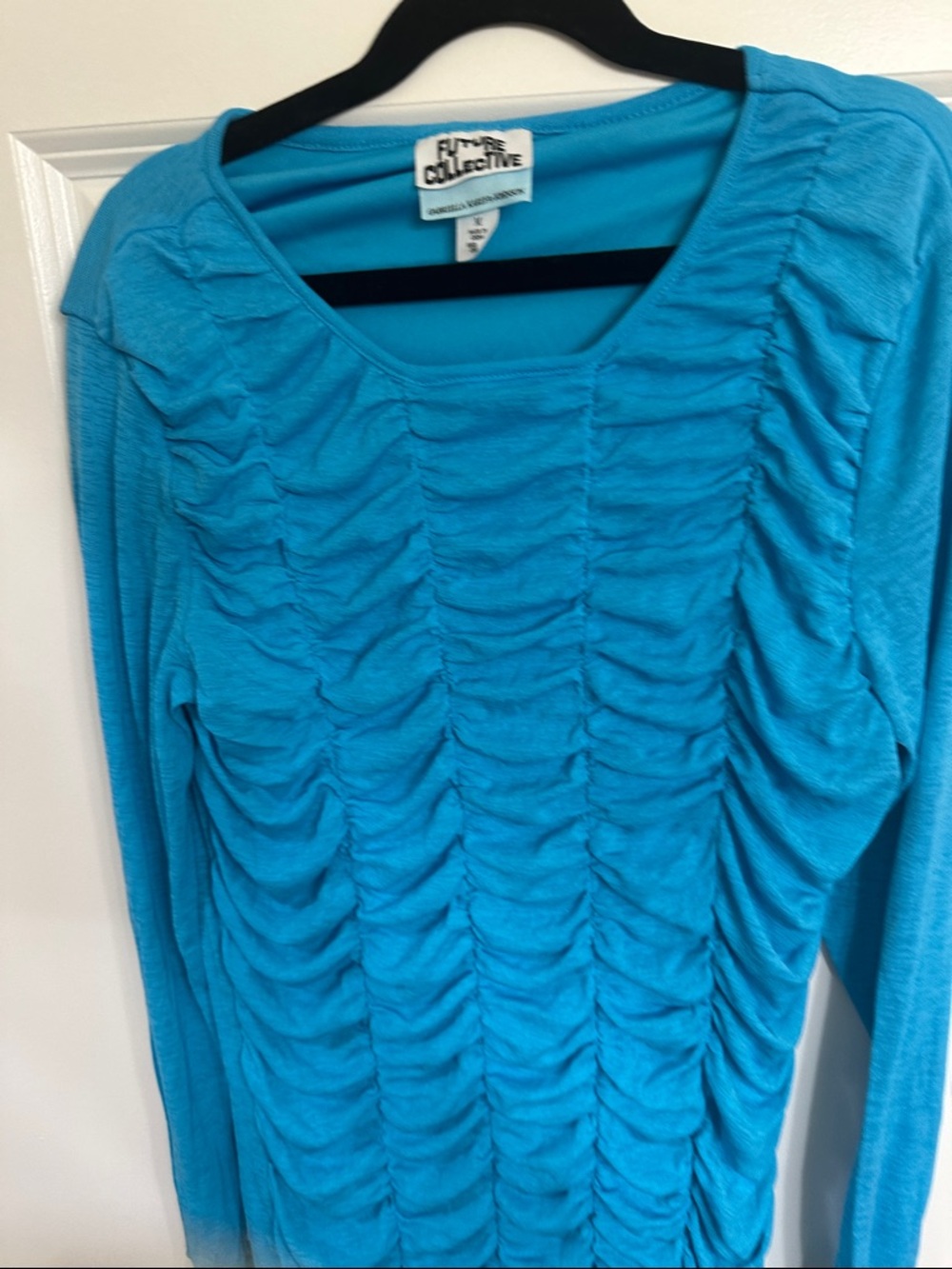 Future Collective Women's Turquoise Ruched Long Sleeve Dress -Size M - Picture 2 of 6